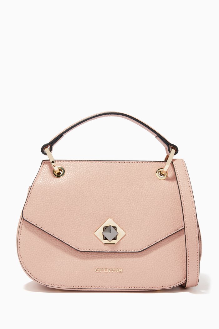 

Small Top Handle Bag in Deer-print Calfskin, Pink