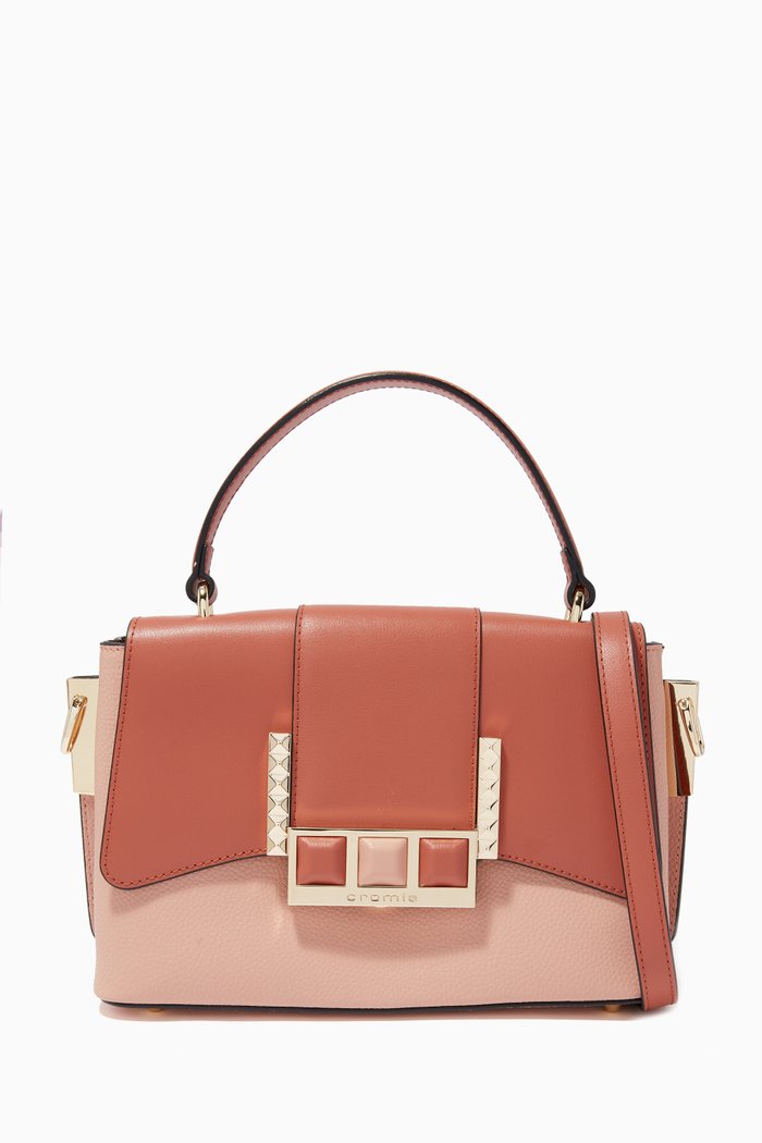 Small Top Handle Bag in Deer-print Calfskin, Neutral