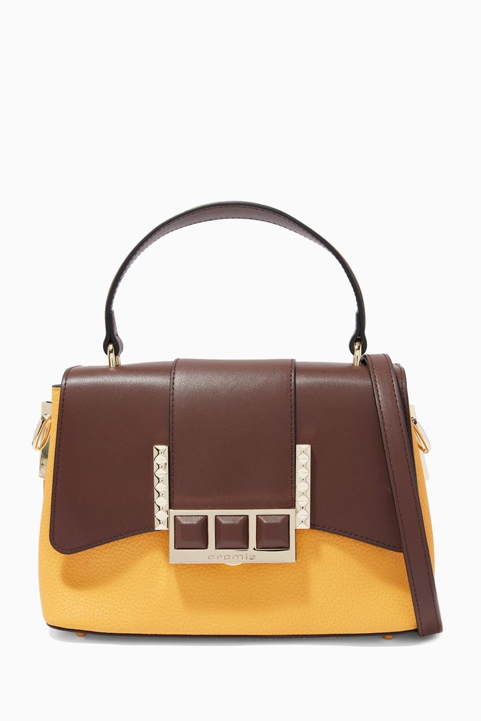 

Small Top Handle Bag in Deer-print Calfskin, Brown