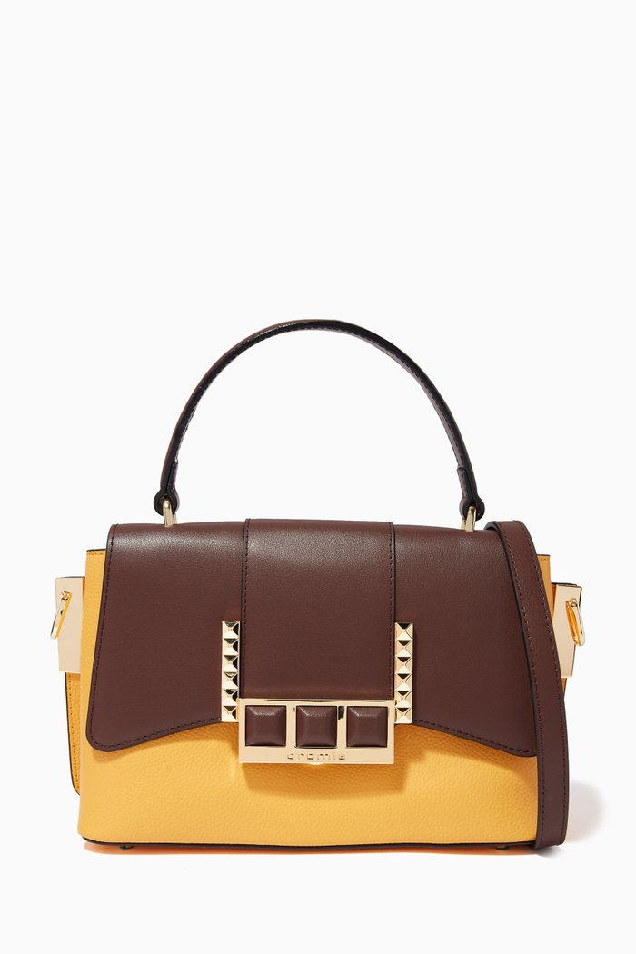 

Small Top Handle Bag in Deer-print Calfskin, Yellow