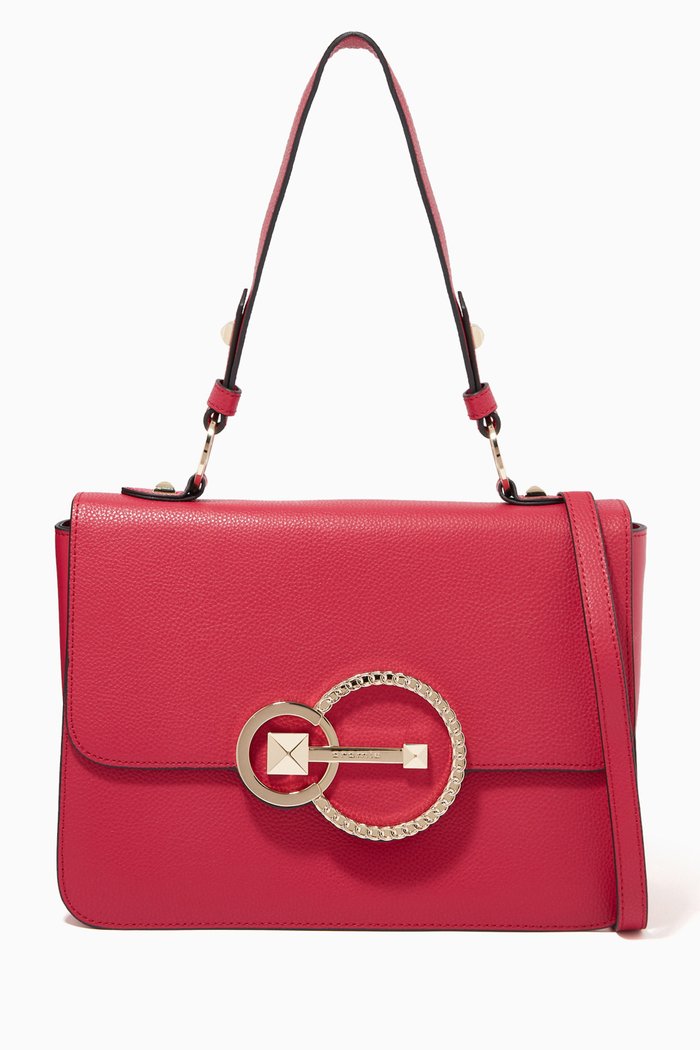 

Medium Shoulder Bag in Deer-print Calfskin, Red