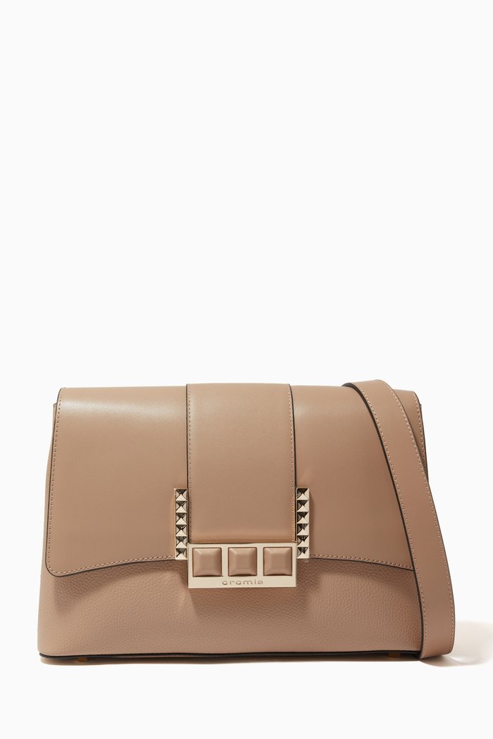Small Crossbody Bag in Deer-print Calfskin, Neutral