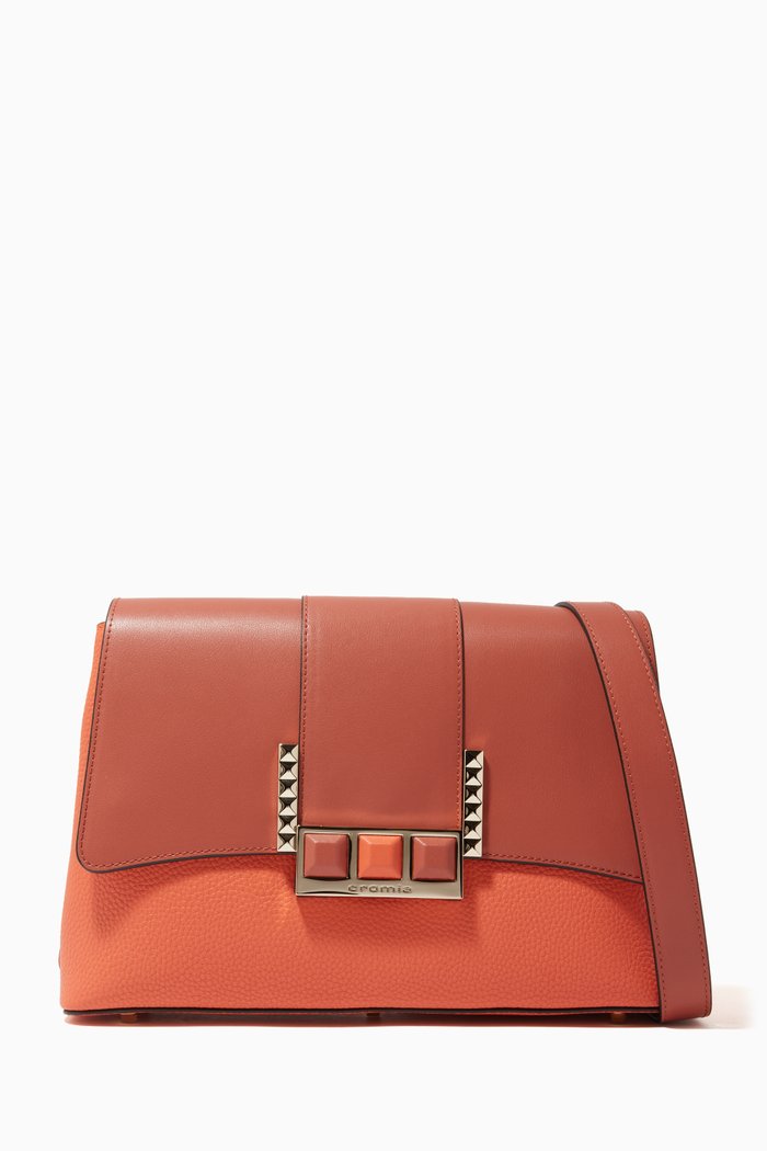 Small Crossbody Bag in Deer-print Calfskin, Orange