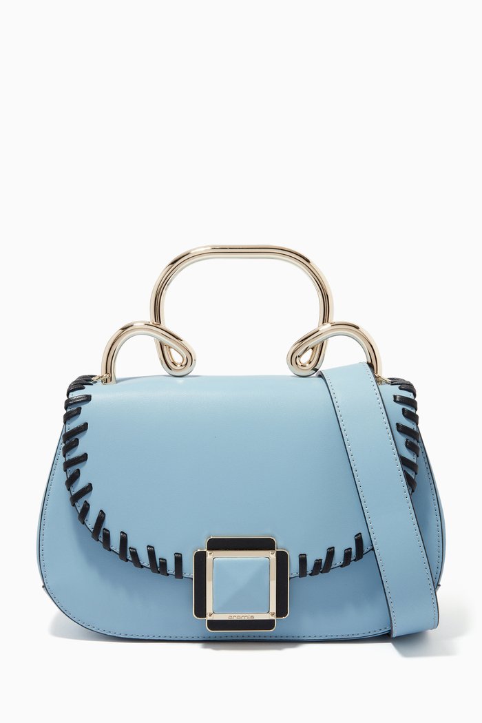 Small Top Handle bag in Calfskin, Blue