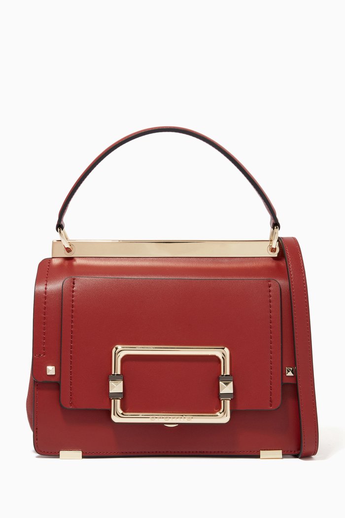 

Small Top Handle Bag in Deer-print Calfskin, Brown