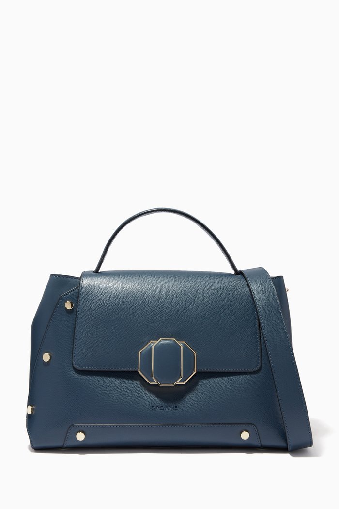 Medium Top Handle Bag in Micro-grain Calfskin, Blue