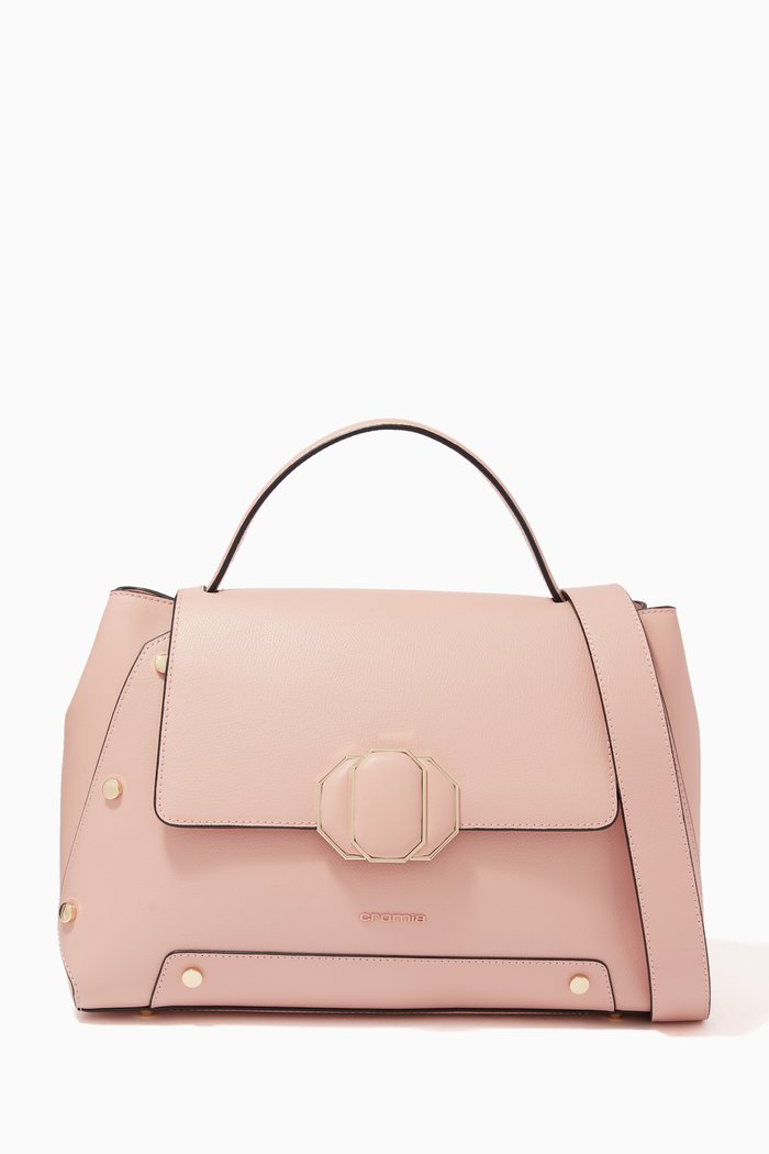 

Medium Top Handle Bag in Micro-grain Calfskin, Pink