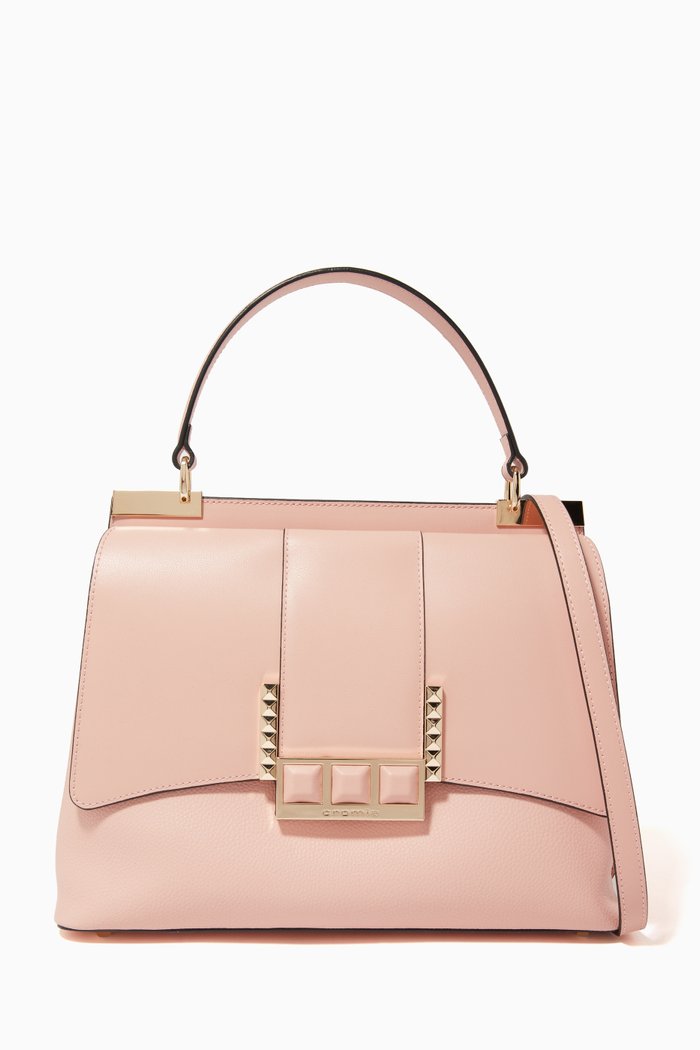 

Medium Top Handle Bag in Deer-print Calfskin, Pink