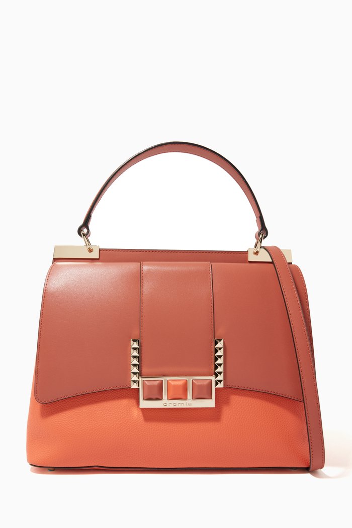 

Medium Top Handle Bag in Deer-print Calfskin, Orange