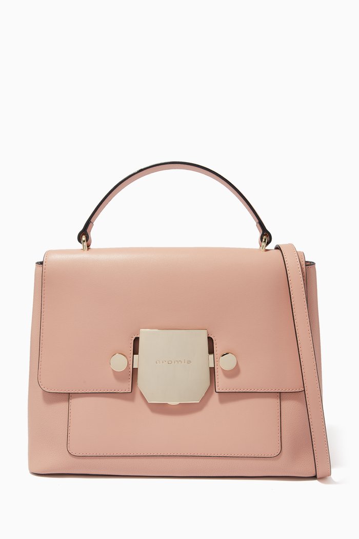 

Medium Top Handle Bag in Micro-grain Calfskin, Pink