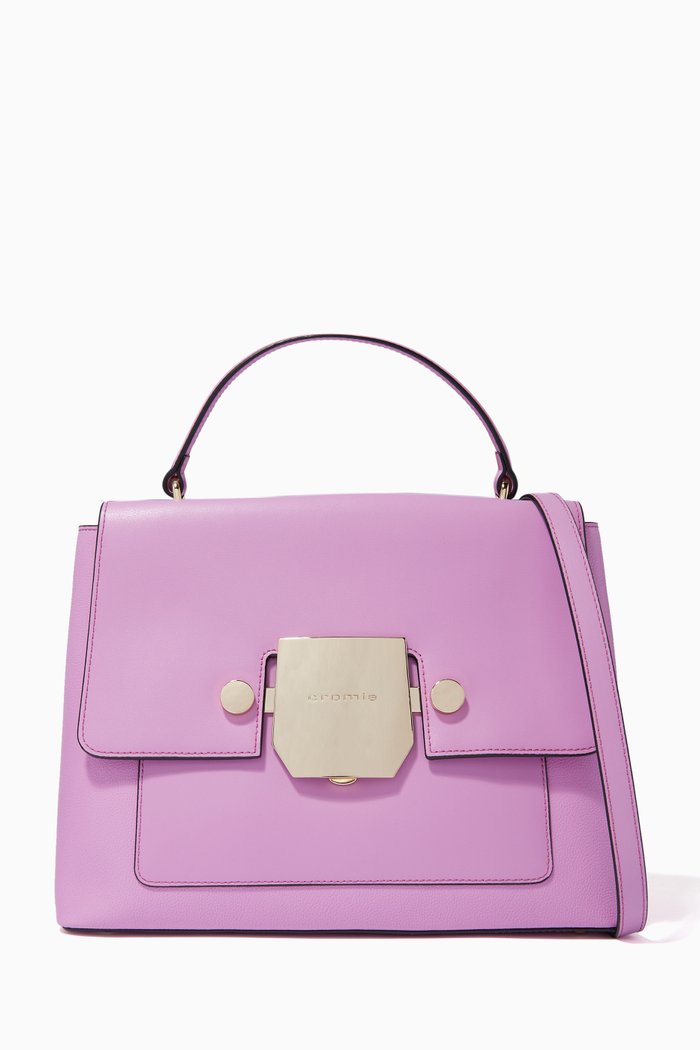 

Medium Top Handle Bag in Micro-grain Calfskin, Purple