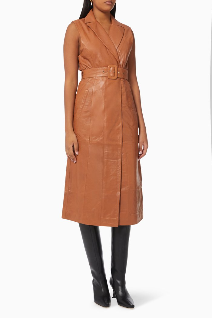 

Yasovana Longline Jacket in Leather, Brown