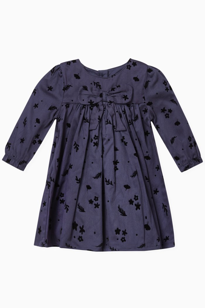 Floral Bow Dress in Cotton, Blue