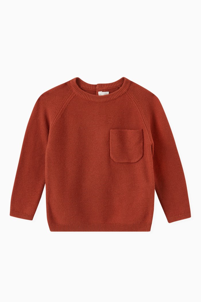 

Knitted Pocket Sweater in Cotton, Red