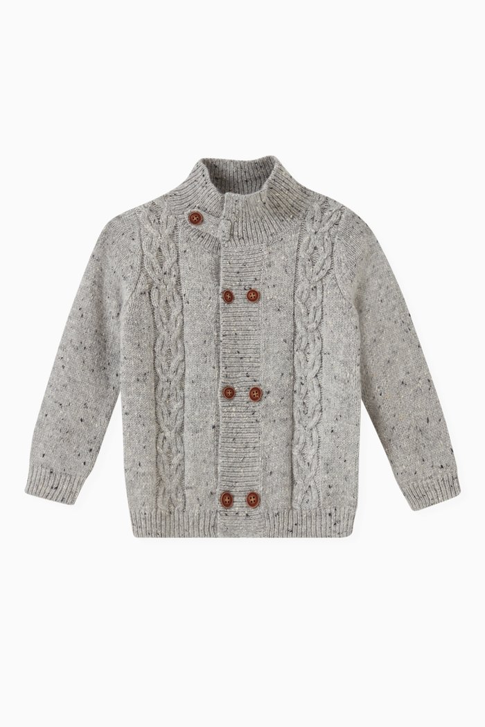 Buttoned Sweater in Cable Knit, Grey