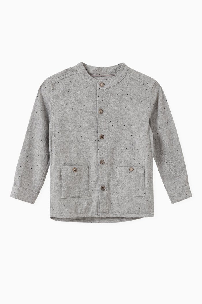 

Long Sleeve Collared Shirt in Cotton, Grey