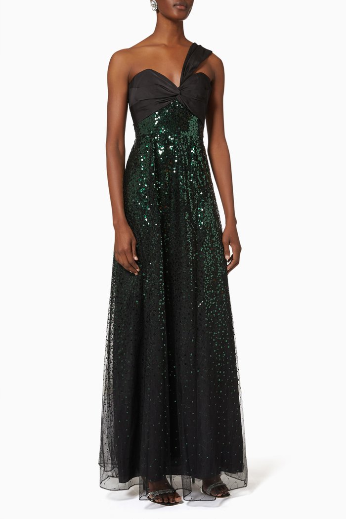 

Sequin Embellished Gown in Tulle & Charmeuse, Green