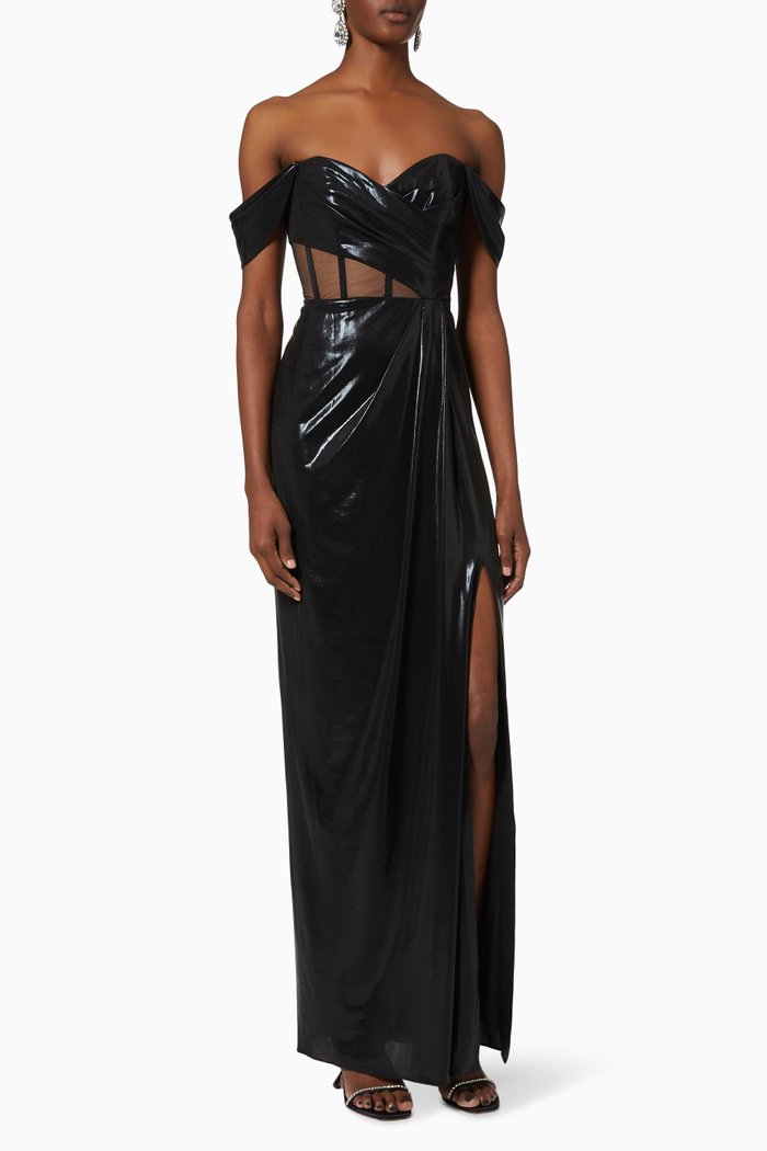 

Exposed Corset Gown in Lamé, Black