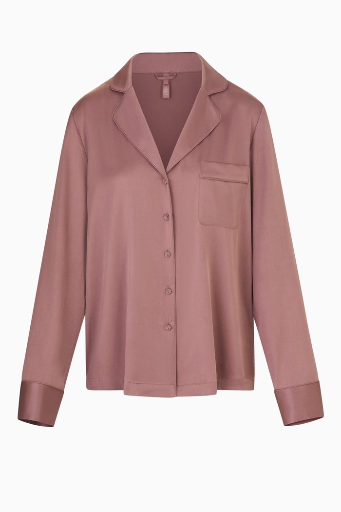 

Silk Button Up Shirt, Red