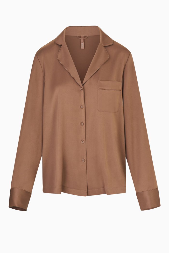 

Silk Button Up Shirt, Brown