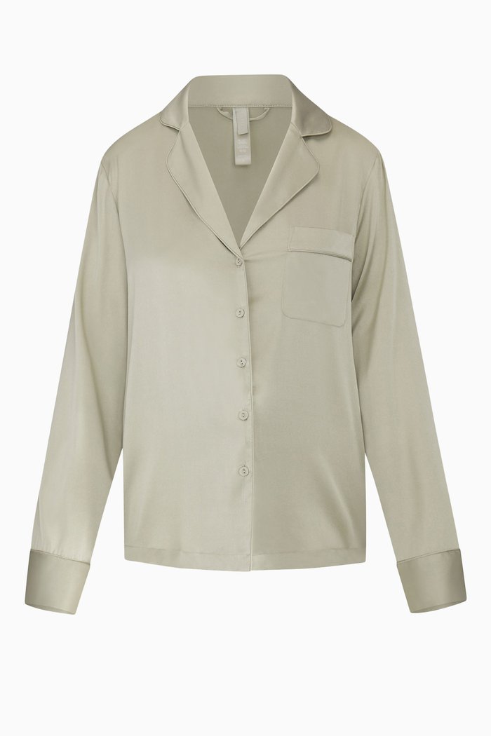 

Silk Button Up Shirt, Grey