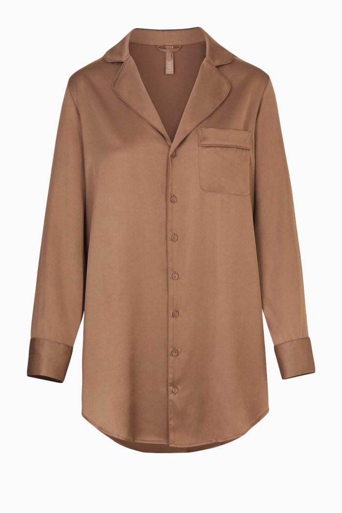 

Silk Button Up Night Dress, Brown