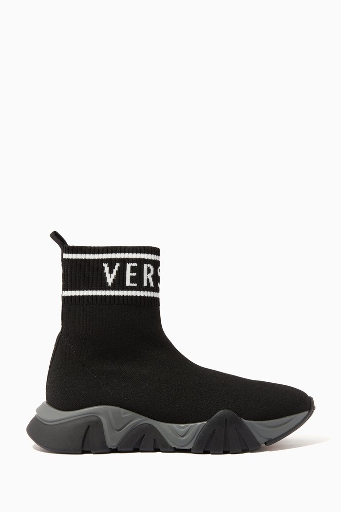 

Logo Sock Sneakers in Knit Fabric, Black
