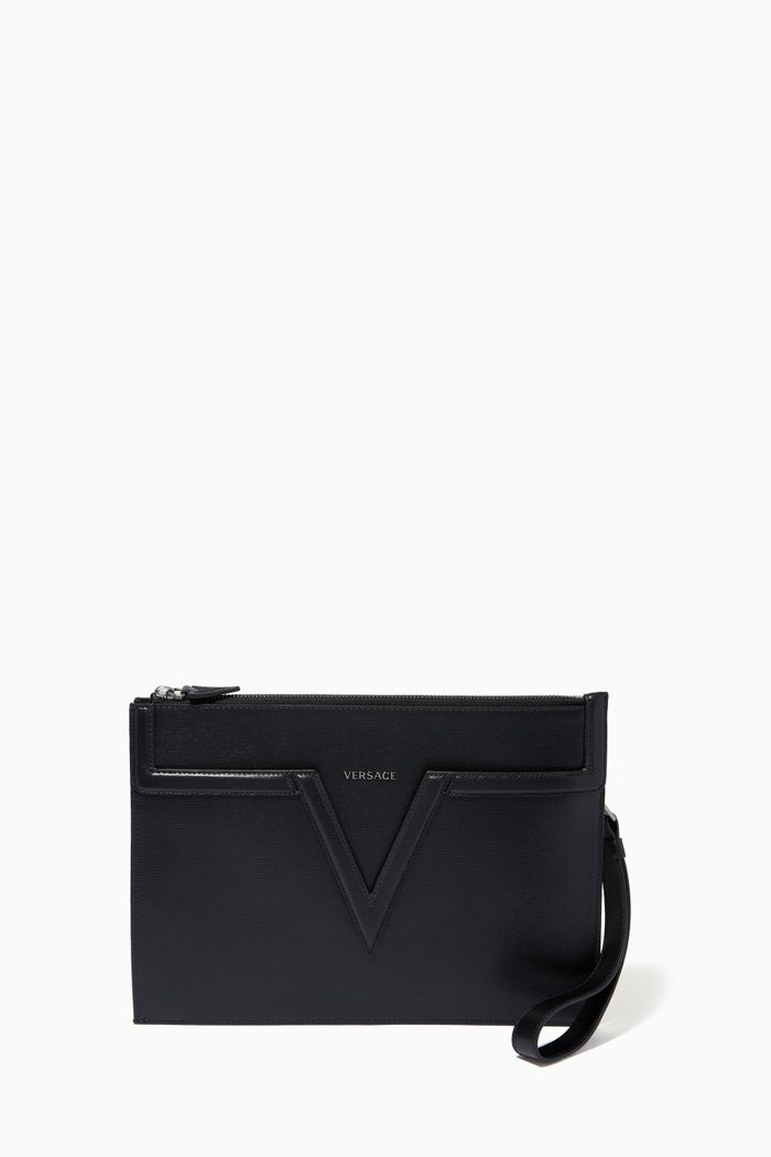 

V Pouch in Calf Leather, Black