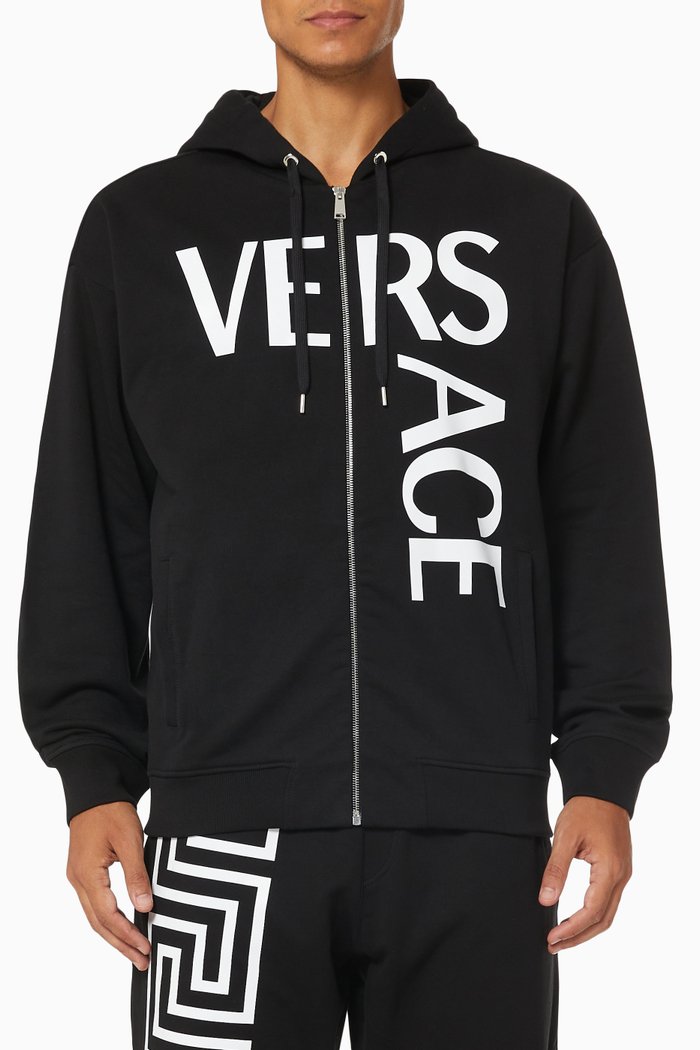 

Logo Zip Hoodie in Cotton Jersey, Black