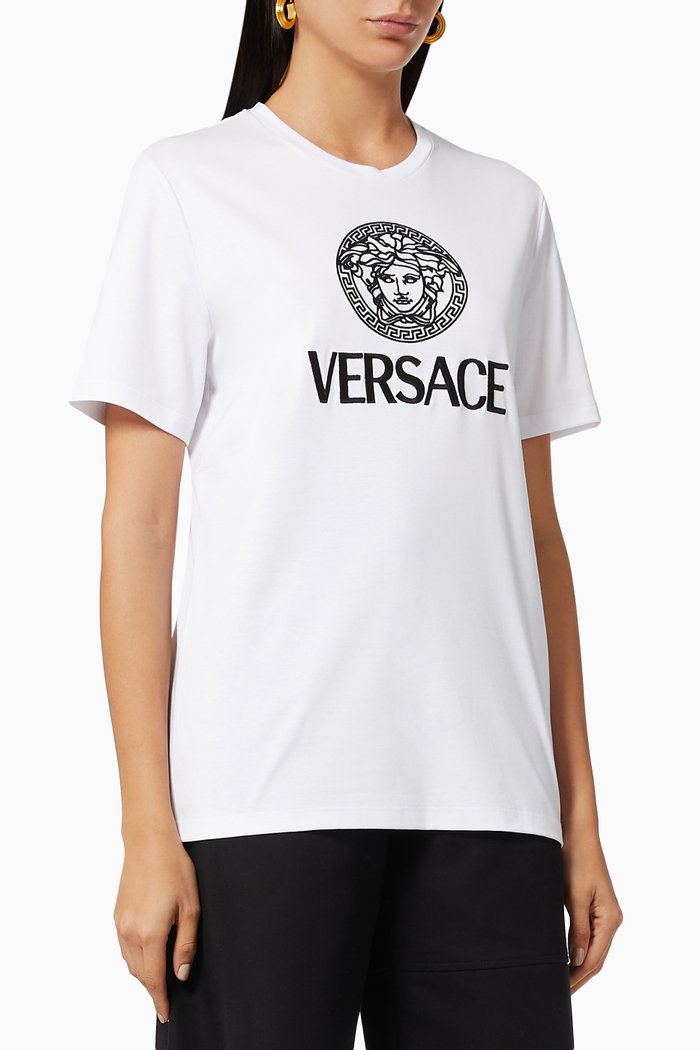

Medusa Logo Embroidered T-shirt in Cotton Jersey, Black