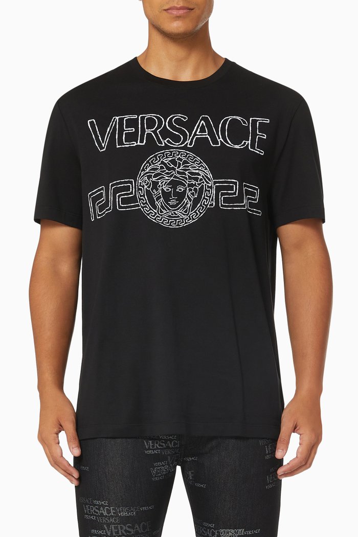 

Medusa Logo Embroidered T-shirt in Organic Cotton Jersey, Black