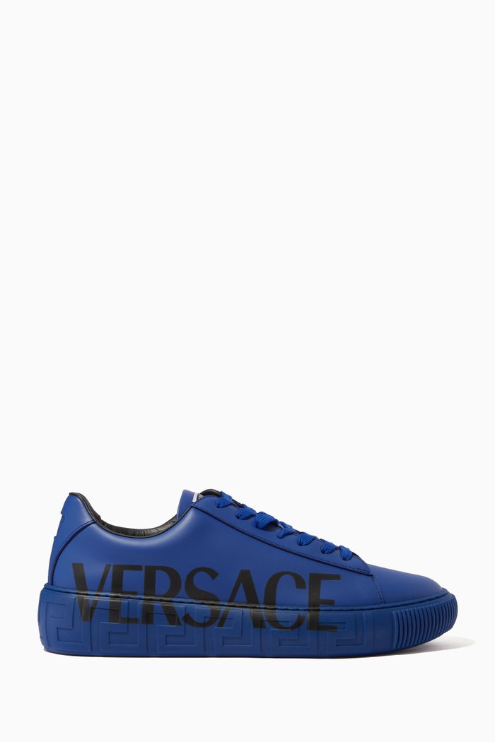 Greca Logo Sneakers in Leather, Black