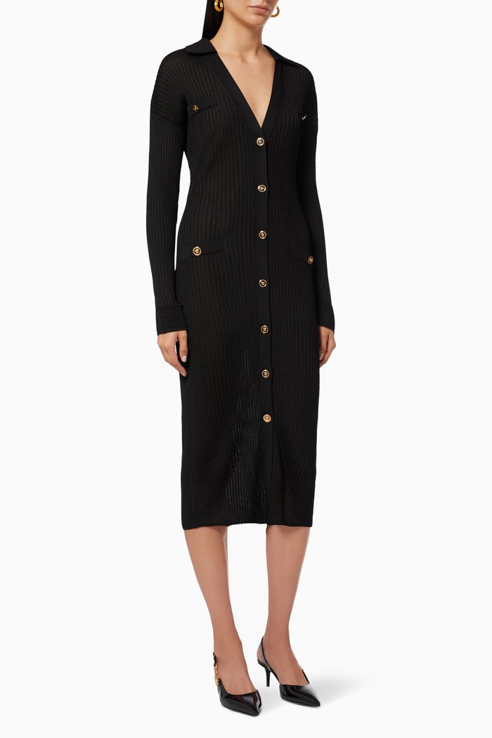 

Medusa Midi Dress in Ribbed Fabric, Black