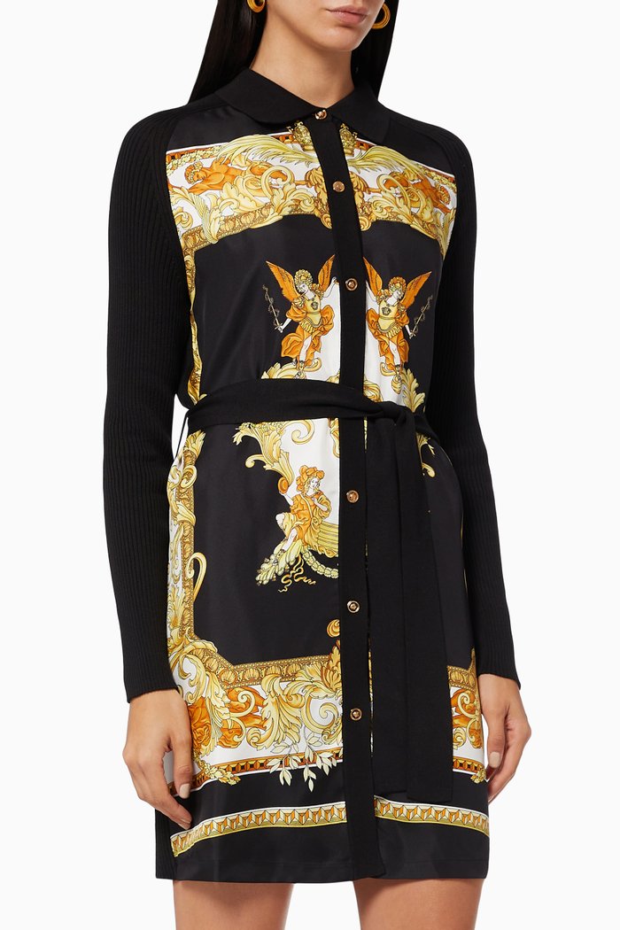 

Medusa Renaissance Cardigan Dress in Ribbed Cotton & Silk Twill, Black