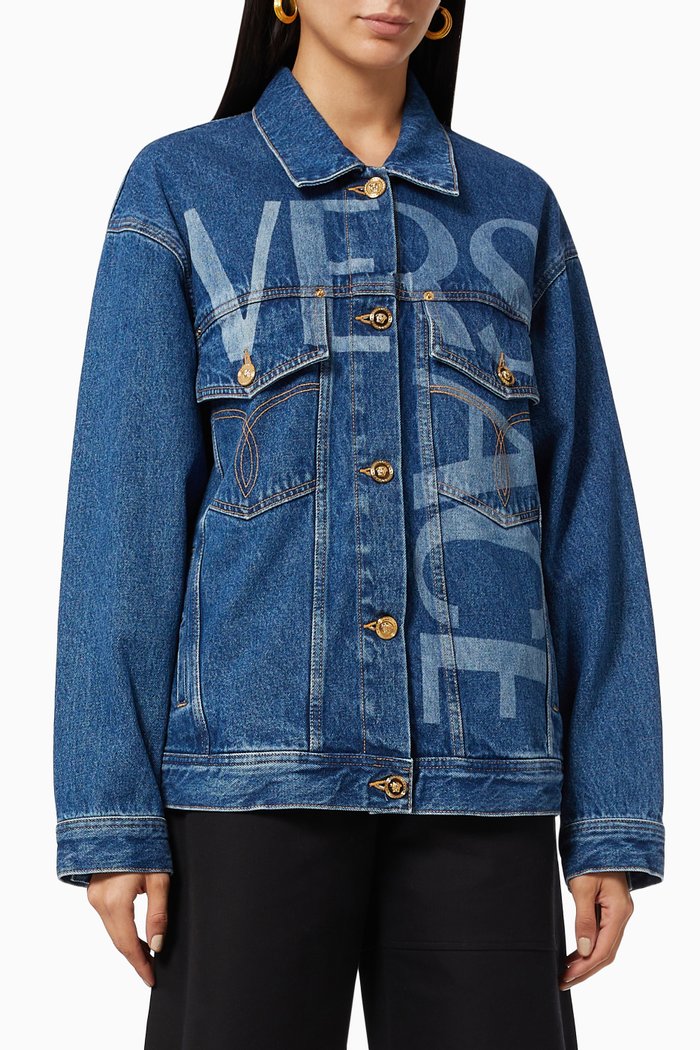 

Greca Logo Jacket in Denim, Blue