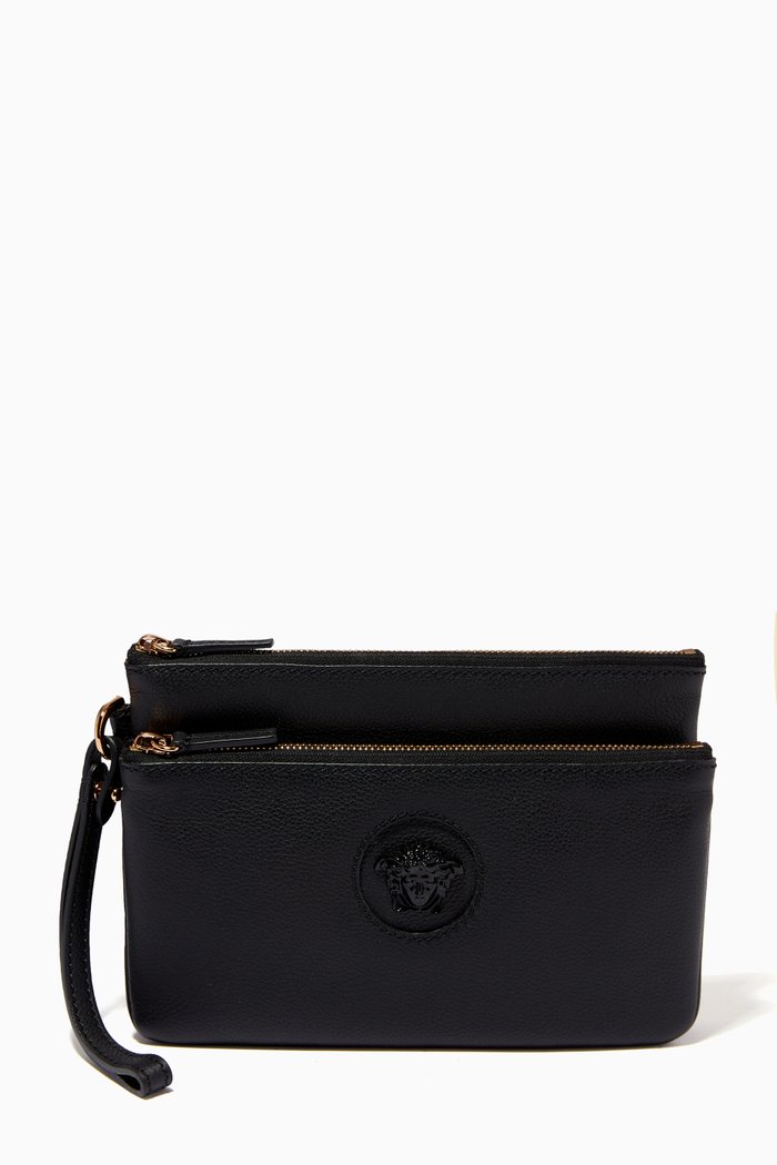 

La Medusa Double Pouch in Calf Leather, Black