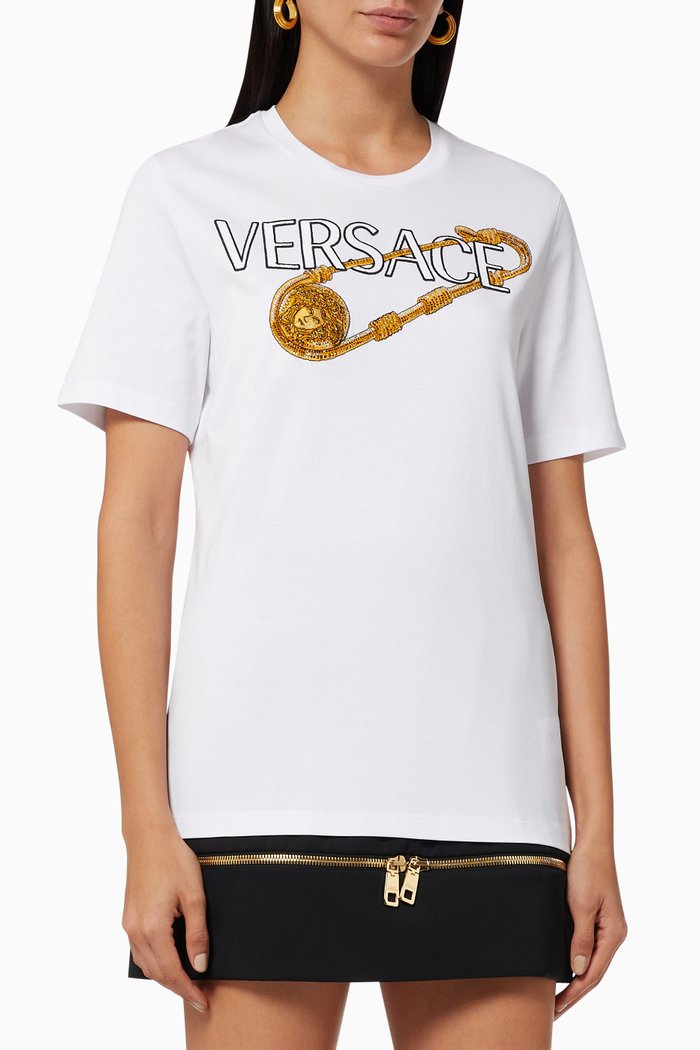 

Safety Pin Embroidered T-shirt in Cotton Jersey, White