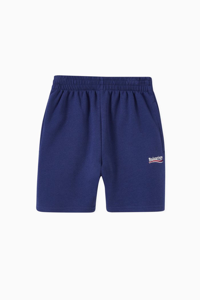 Political Logo Jogging Shorts in Cotton Jersey, Blue