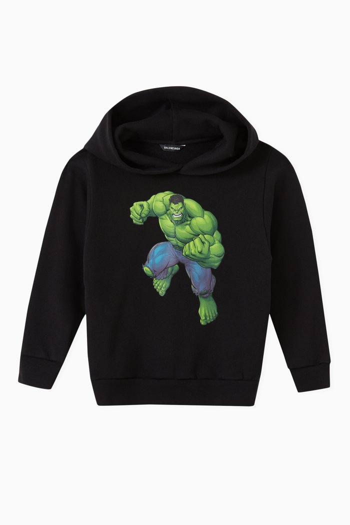 

Marvel Print Hoodie in Cotton Fleece, Black