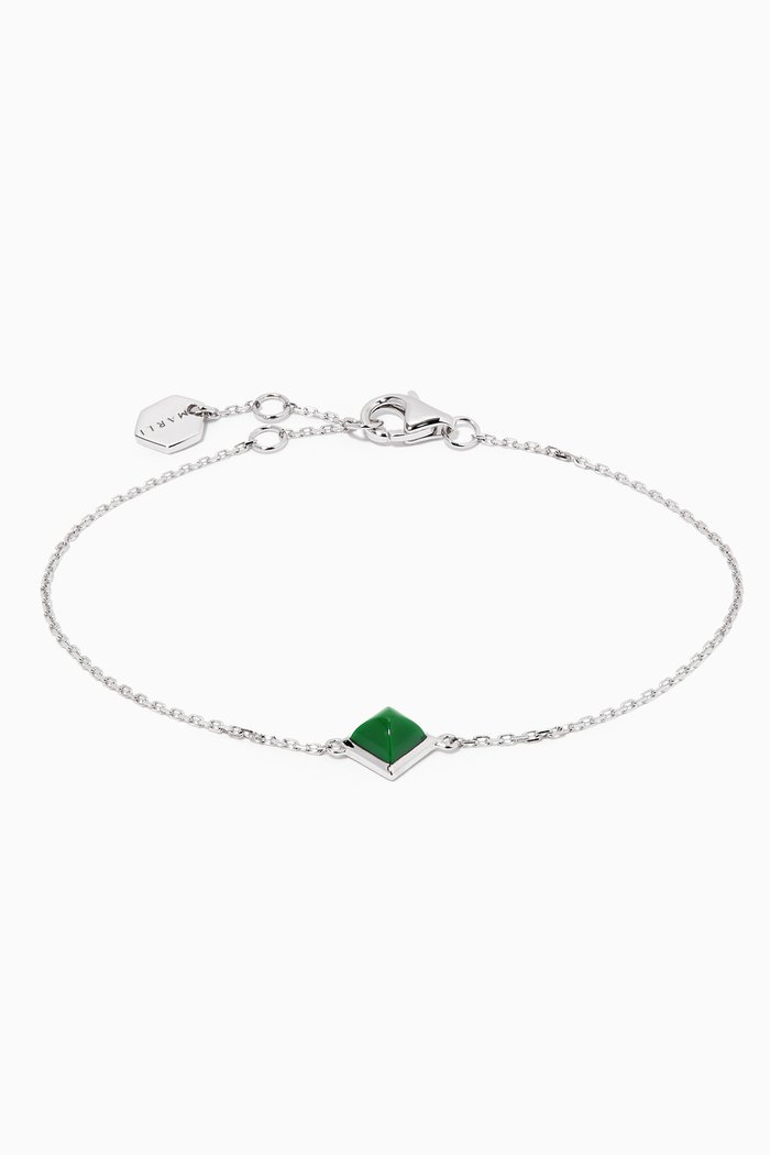 

Cleo Green Agate Pyramid Bracelet in 18kt White Gold, Silver