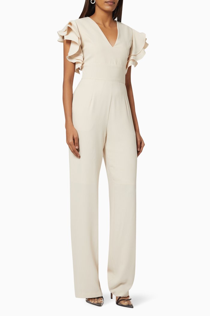 

Ruffle Sleeve Jumpsuit in Crepe, Neutral