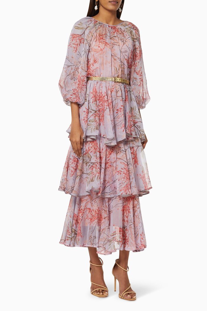 

Tiered Dress in Floral Tulle, Pink