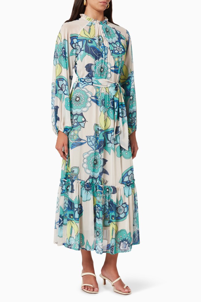 

Floral Dress in Crepe, Blue