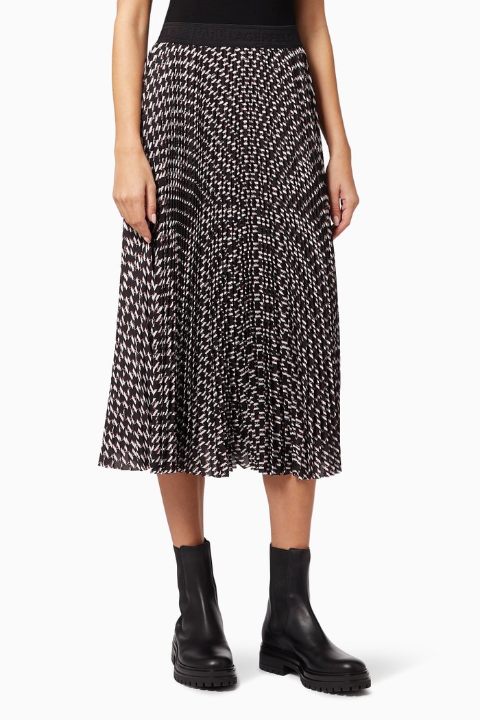 KL Monogram Pleated Skirt in Recycled Polyester, Black
