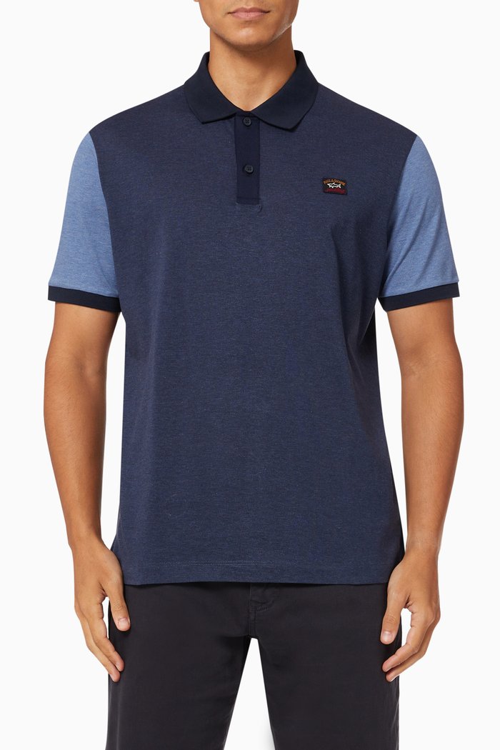 

Polo with Embroidered Paul&Shark Logo in Cotton Piqué, Blue