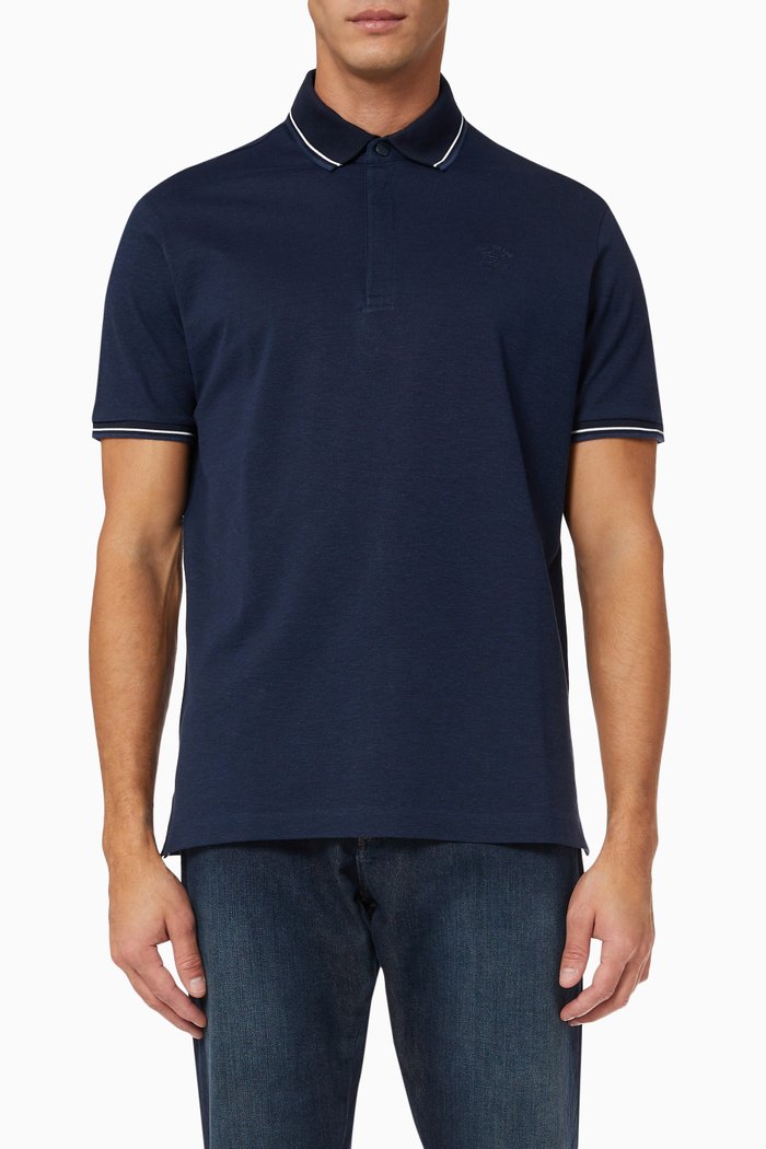 

Polo with Paul&Shark Logo in Cotton Piqué, Blue
