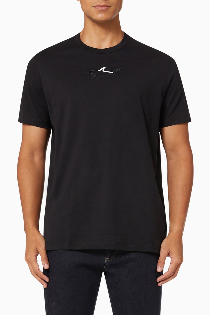 

Shark Embroidery T-shirt in Cotton Jersey, Black