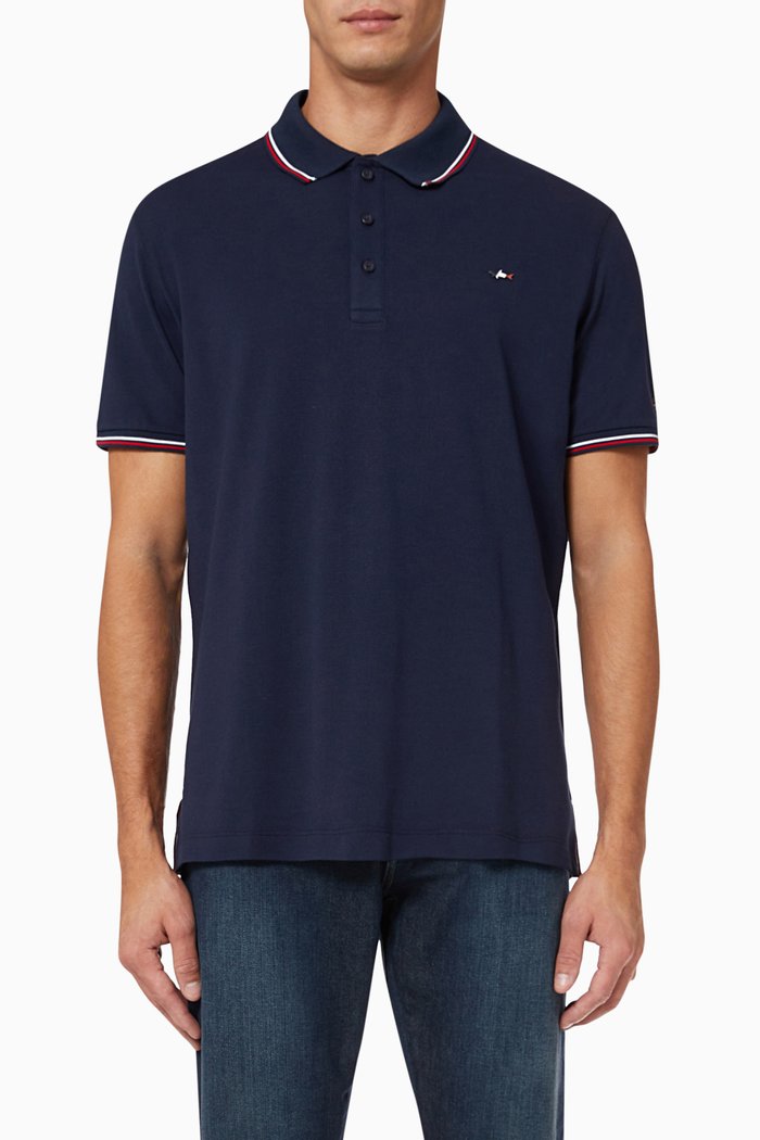 

Embroidered Logo Polo T-shirt in Cotton Piqué, Blue