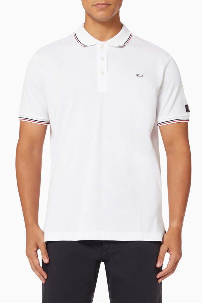 

Polo T-shirt with Embroidered Logo in Cotton Piqué, White
