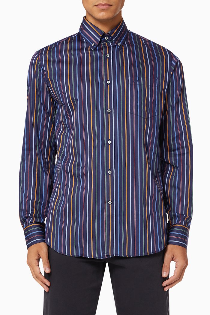Striped Shirt in Cotton Poplin, Blue